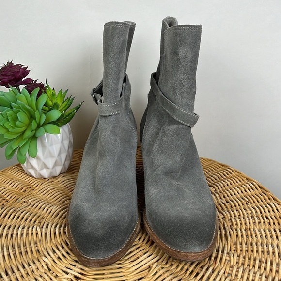 All Saints Grey Suede Split Shaft Block Heel Ankle Booties Boots 38 Leather - Picture 2 of 10